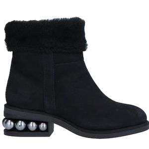 Nicholas Kirkwood Suede and Shearling Ankle Boots, Black, Size 9